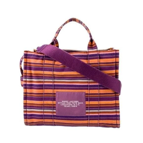 Marc Jacobs Luxury The Tote Bag Purple Striped Canvas *RARE* (MJXX141) - Picture 3 of 6